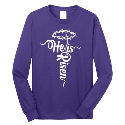 Easter He Is Risen Jesus Crown Of Thorns Cross Long Sleeve Shirt