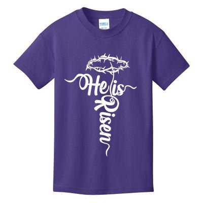 Easter He Is Risen Jesus Crown Of Thorns Cross Kids T-Shirt