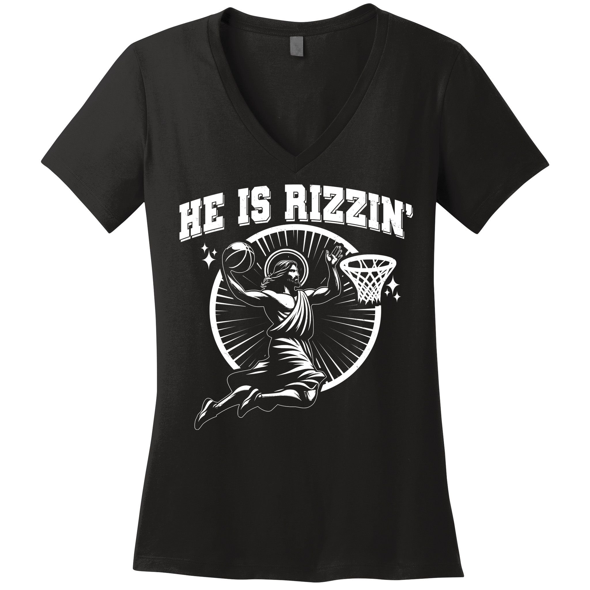 Easter He Is Rizzin Jesus Basketball Women's V-Neck T-Shirt