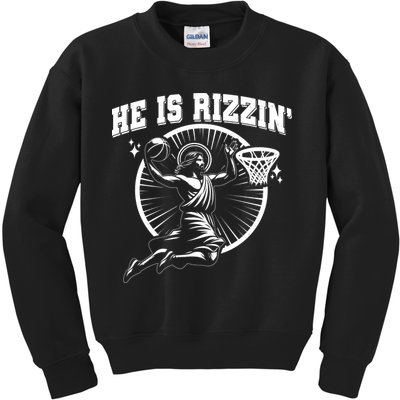 Easter He Is Rizzin Jesus Basketball Kids Sweatshirt