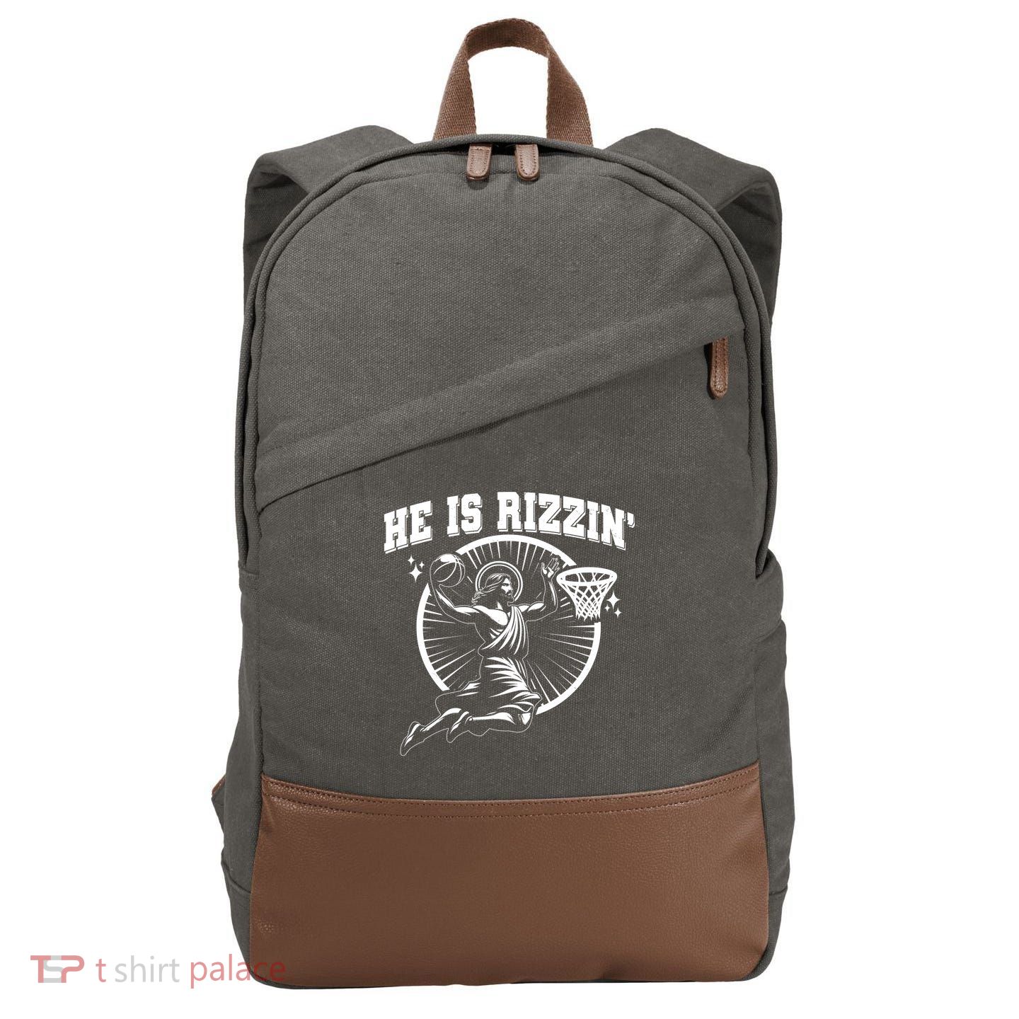 Easter He Is Rizzin Jesus Basketball Cotton Canvas Backpack
