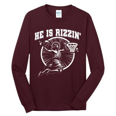 Easter He Is Rizzin Jesus Basketball Tall Long Sleeve T-Shirt