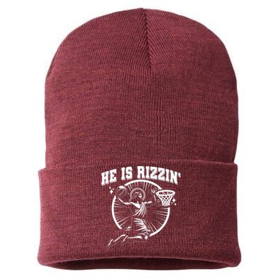Easter He Is Rizzin Jesus Basketball Sustainable Knit Beanie