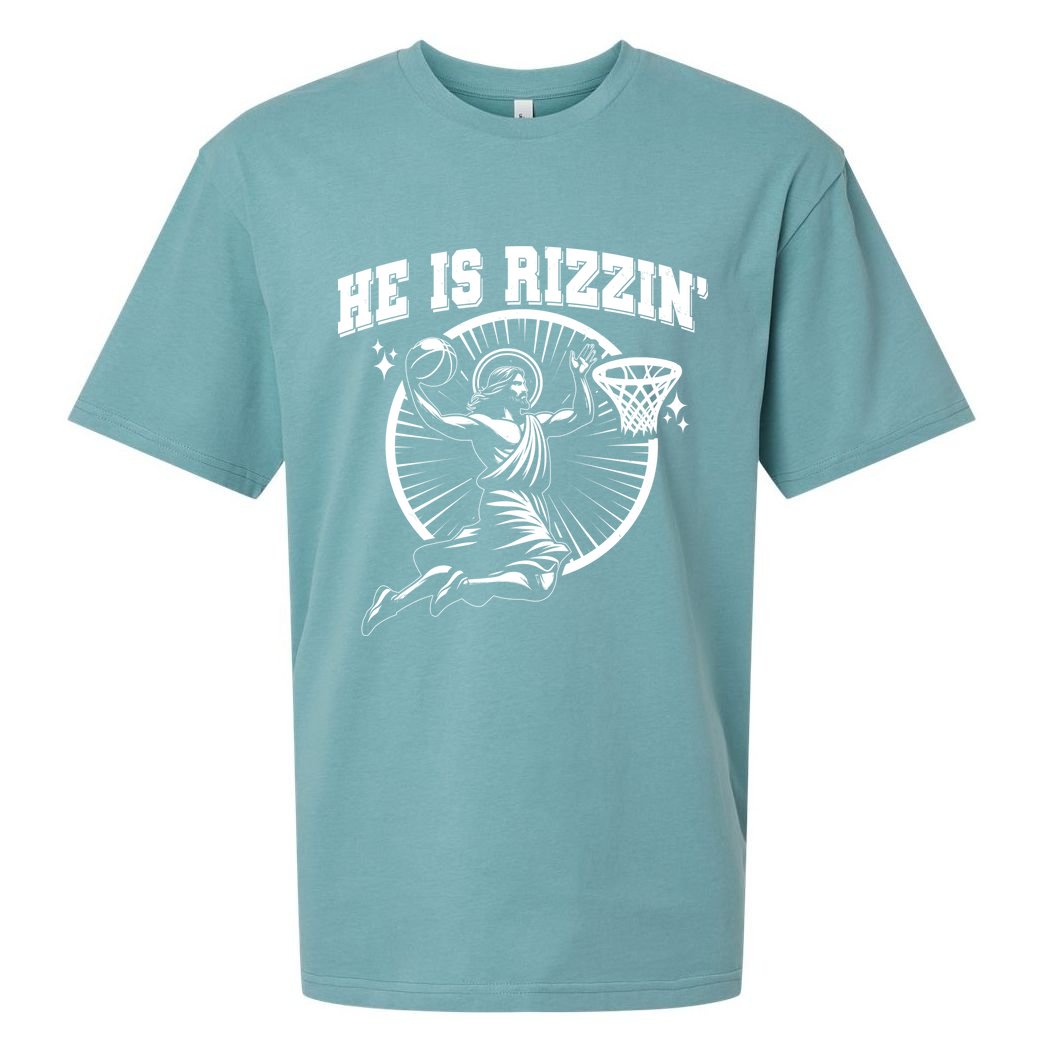 Easter He Is Rizzin Jesus Basketball Sueded Cloud Jersey T-Shirt