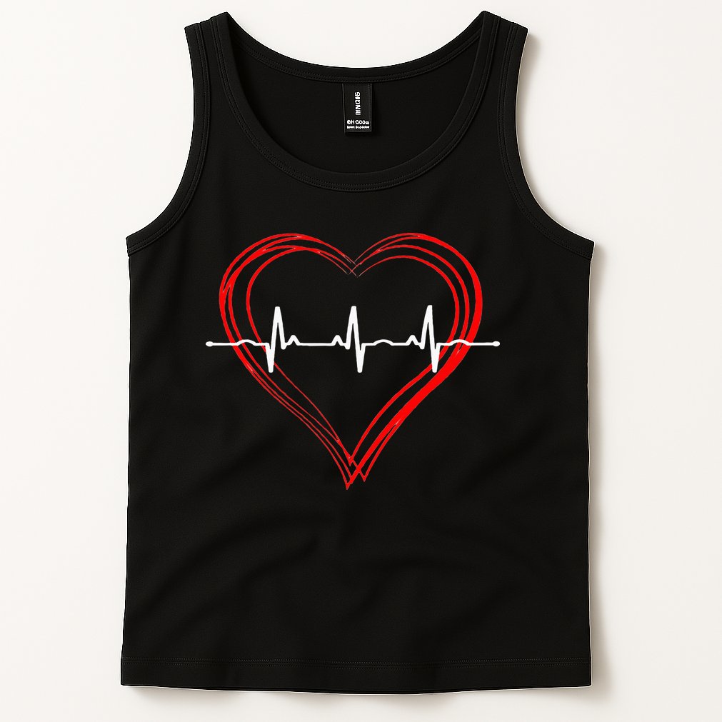 EKG Heartbeat Love Cardiogram Hollow ECG Heart Tank Top
