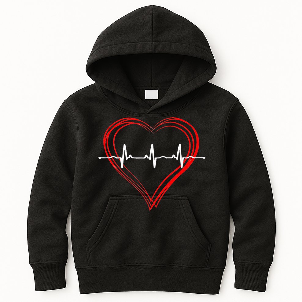 EKG Heartbeat Love Cardiogram Hollow ECG Heart Kids Hoodie
