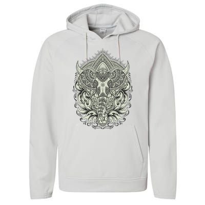 Elephant Head Mandala Performance Fleece Hoodie