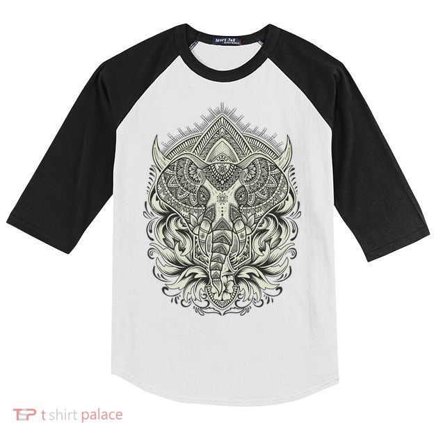 Elephant Head Mandala Kids Colorblock Raglan Jersey