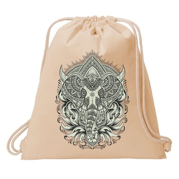 Elephant Head Mandala Drawstring Bag