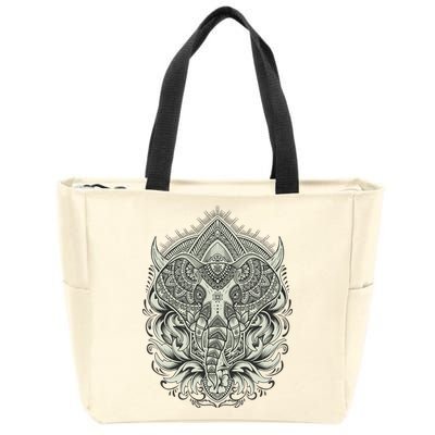 Elephant Head Mandala Zip Tote Bag
