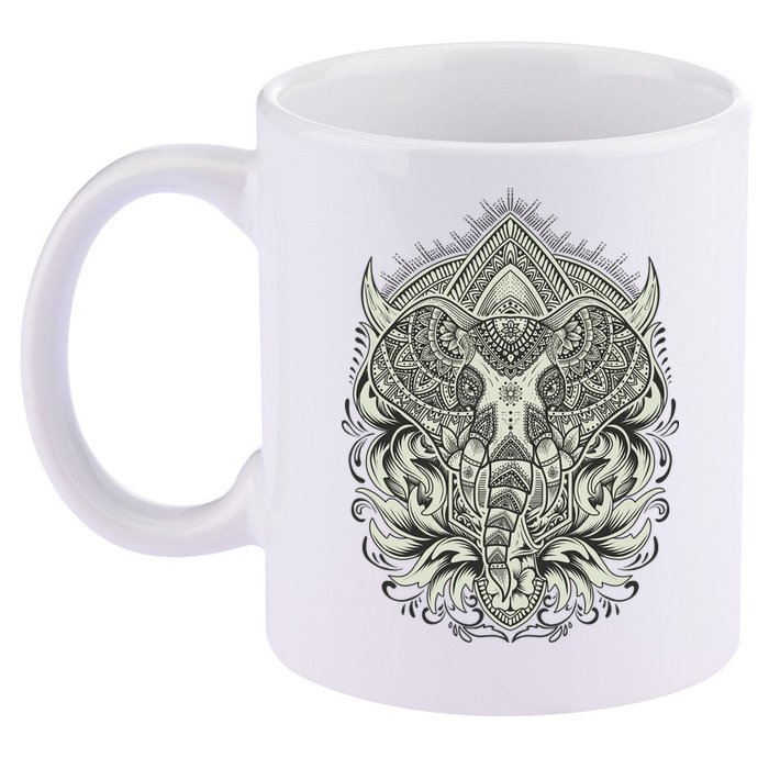 Elephant Head Mandala 11oz C Handle Ceramic Mug