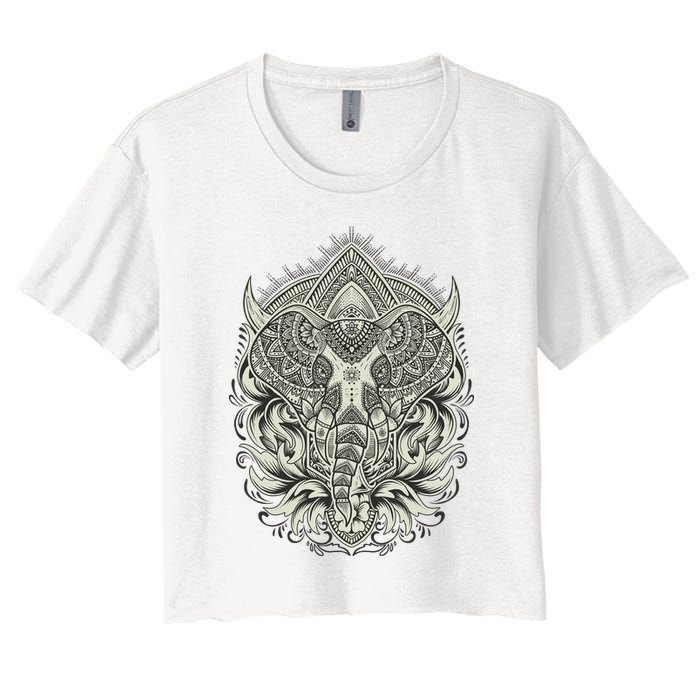 Elephant Head Mandala Women's Crop Top Tee
