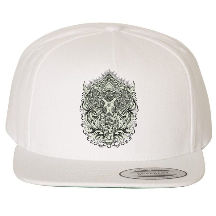 Elephant Head Mandala Wool Snapback Cap