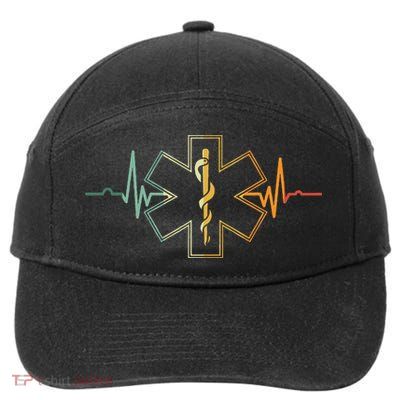 Emt Heartbeat Medical Worker First Responder Health Worker 7-Panel Snapback Hat