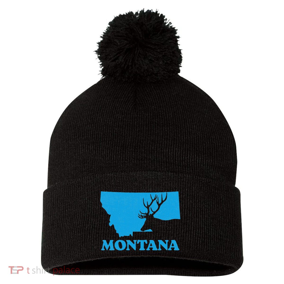 Elk Hunting Montana Deer Elk Hunter Mt State Pom Pom 12in Knit Beanie