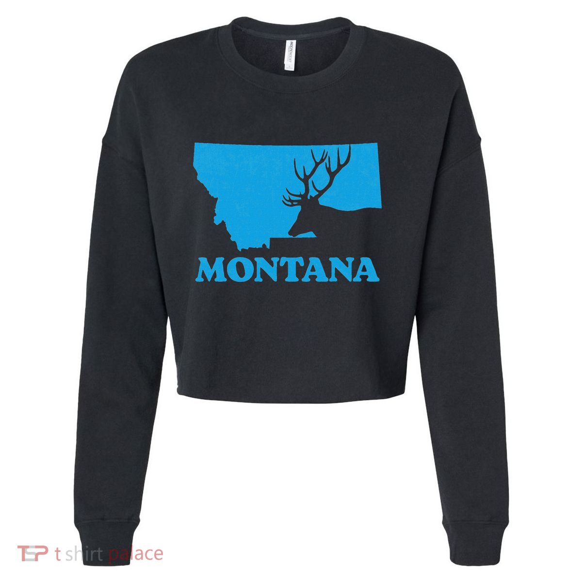 Elk Hunting Montana Deer Elk Hunter Mt State Cropped Pullover Crew