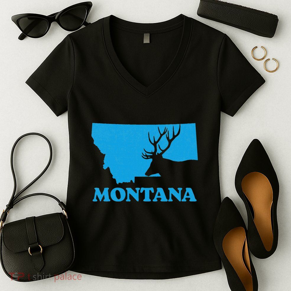 Elk Hunting Montana Deer Elk Hunter Mt State Women's V-Neck T-Shirt