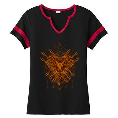 Elephant Head Mandala Ladies Halftime Notch Neck Tee