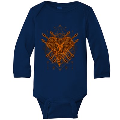 Elephant Head Mandala Baby Long Sleeve Bodysuit