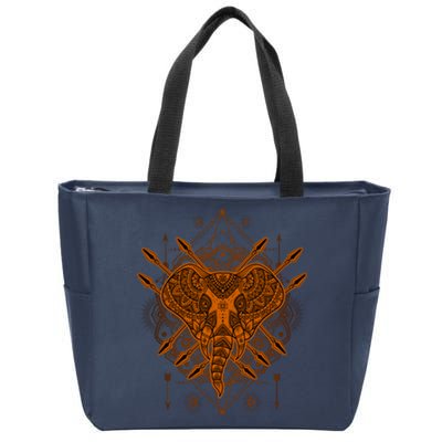 Elephant Head Mandala Zip Tote Bag