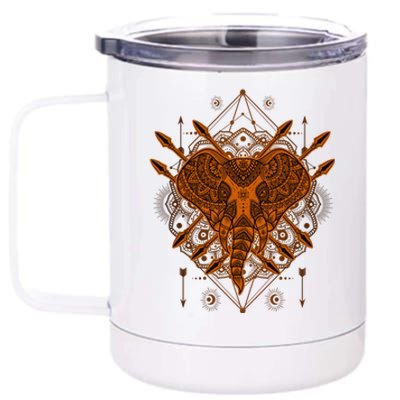 Elephant Head Mandala 12 oz Stainless Steel Tumbler Cup