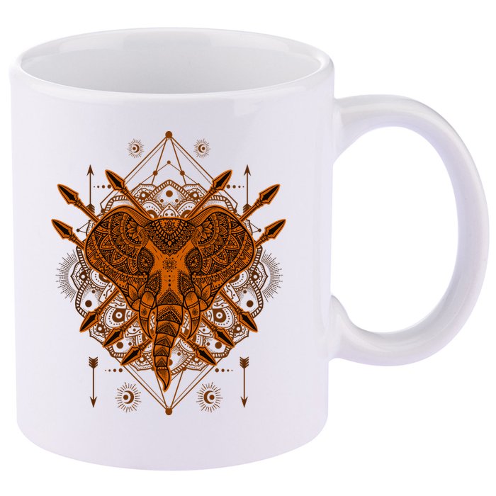 Elephant Head Mandala 11oz C Handle Ceramic Mug