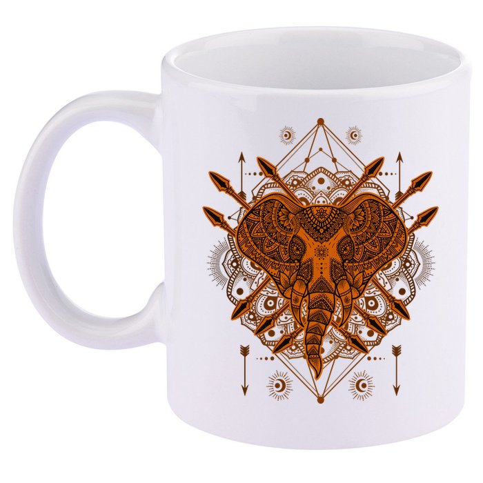 Elephant Head Mandala 11oz C Handle Ceramic Mug