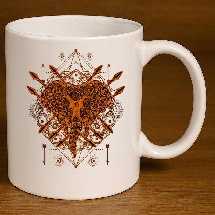 Elephant Head Mandala 11oz C Handle Ceramic Mug