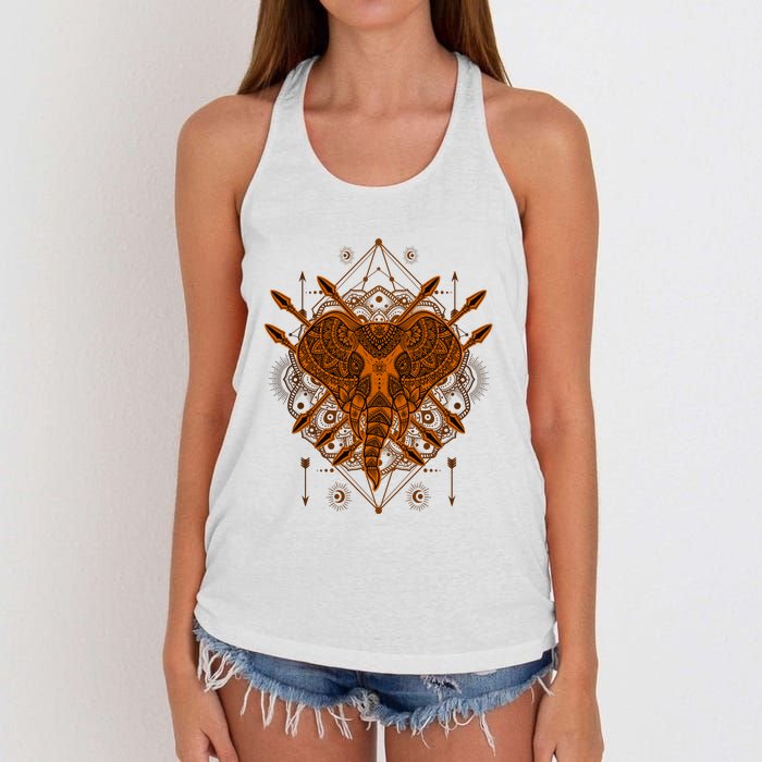 Elephant Head Mandala Women's Knotted Racerback Tank