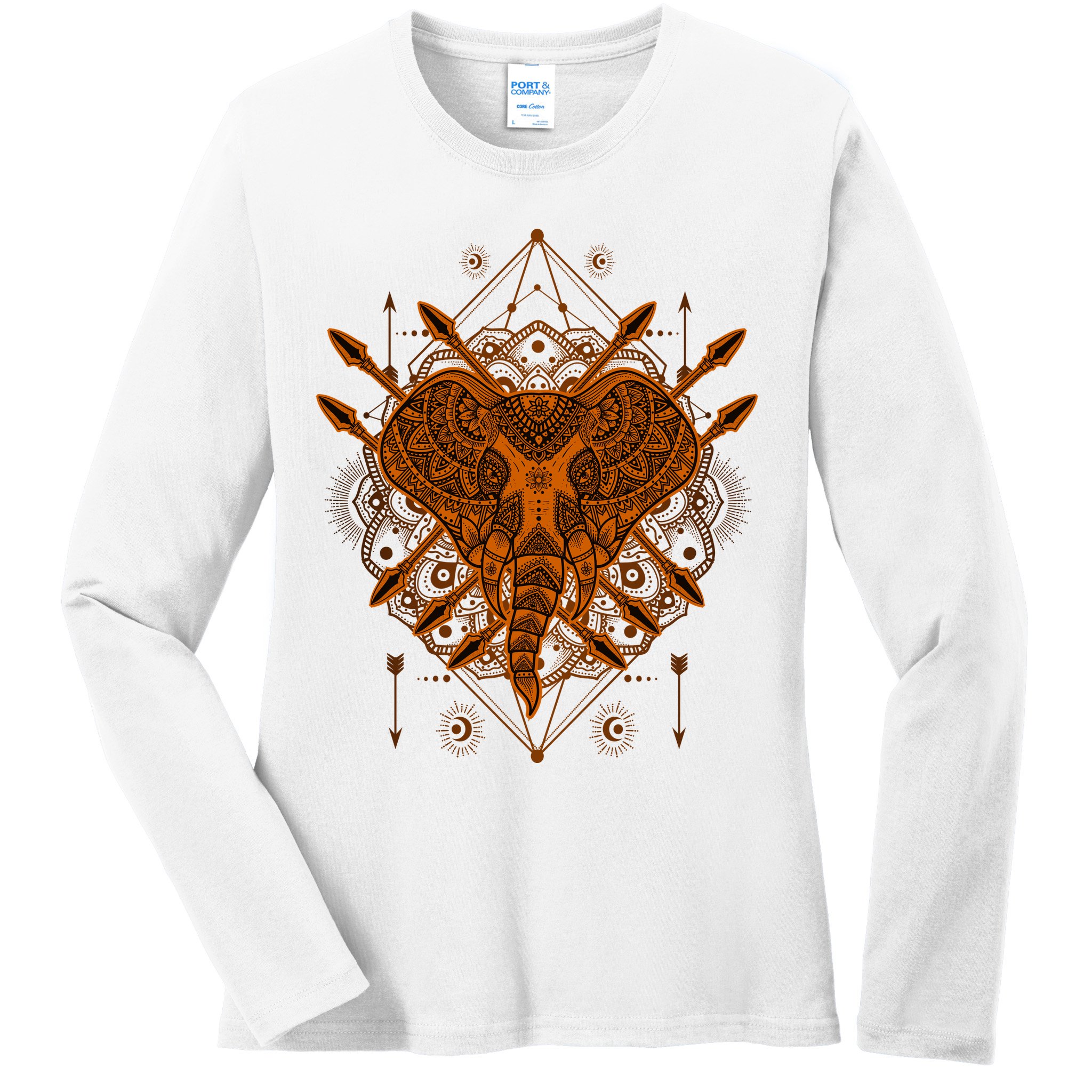 Elephant Head Mandala Ladies Long Sleeve Shirt