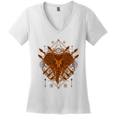 Elephant Head Mandala Women's V-Neck T-Shirt