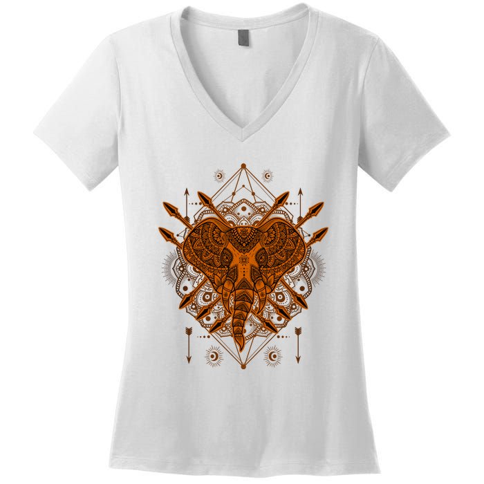 Elephant Head Mandala Women's V-Neck T-Shirt