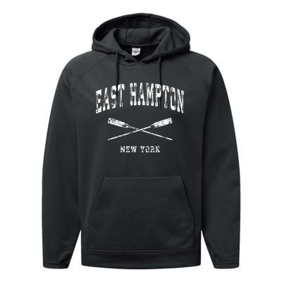 East Hampton New York Vintage Nautical Crossed Oars Performance Fleece Hoodie