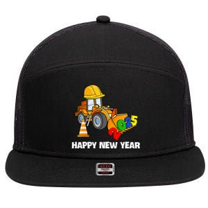 Excavator Happy New Year 2025 Nye Party 7 Panel Mesh Trucker Snapback Hat