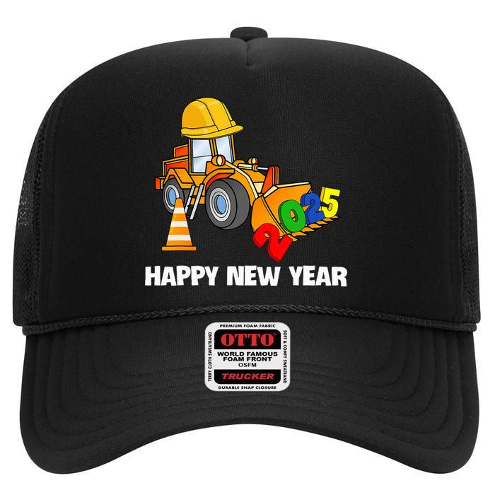 Excavator Happy New Year 2025 Nye Party High Crown Mesh Back Trucker Hat