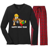 Excavator Happy New Year 2025 Nye Party Women's Long Sleeve Flannel Pajama Set 