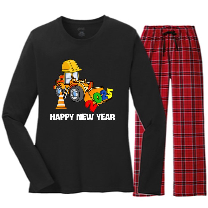 Excavator Happy New Year 2025 Nye Party Women's Long Sleeve Flannel Pajama Set 