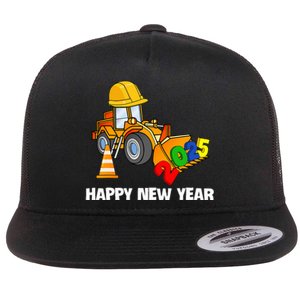 Excavator Happy New Year 2025 Nye Party Flat Bill Trucker Hat