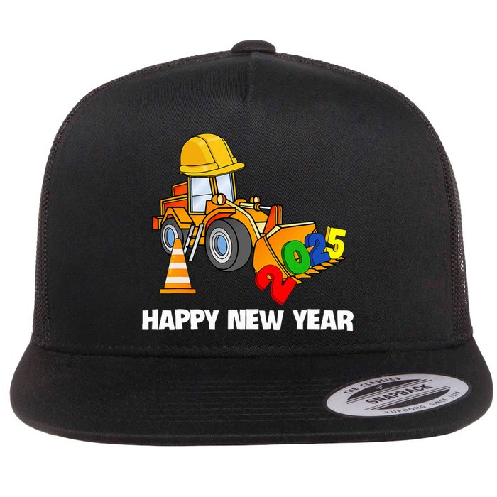 Excavator Happy New Year 2025 Nye Party Flat Bill Trucker Hat