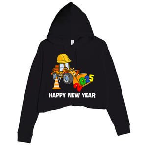 Excavator Happy New Year 2025 Nye Party Crop Fleece Hoodie