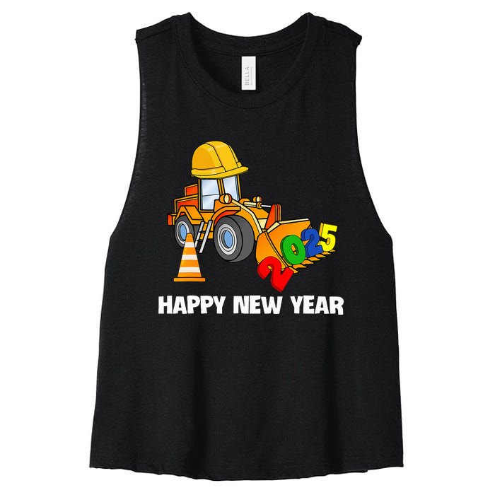 Excavator Happy New Year 2025 Nye Party Women's Racerback Cropped Tank