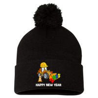 Excavator Happy New Year 2025 Nye Party Pom Pom 12in Knit Beanie