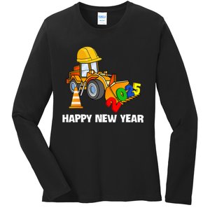 Excavator Happy New Year 2025 Nye Party Ladies Long Sleeve Shirt