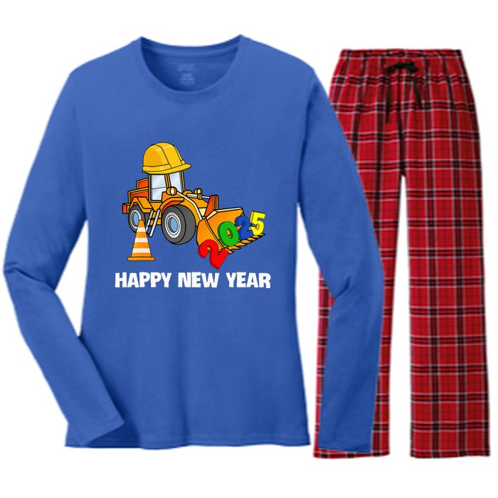 Excavator Happy New Year 2025 Nye Party Women's Long Sleeve Flannel Pajama Set 