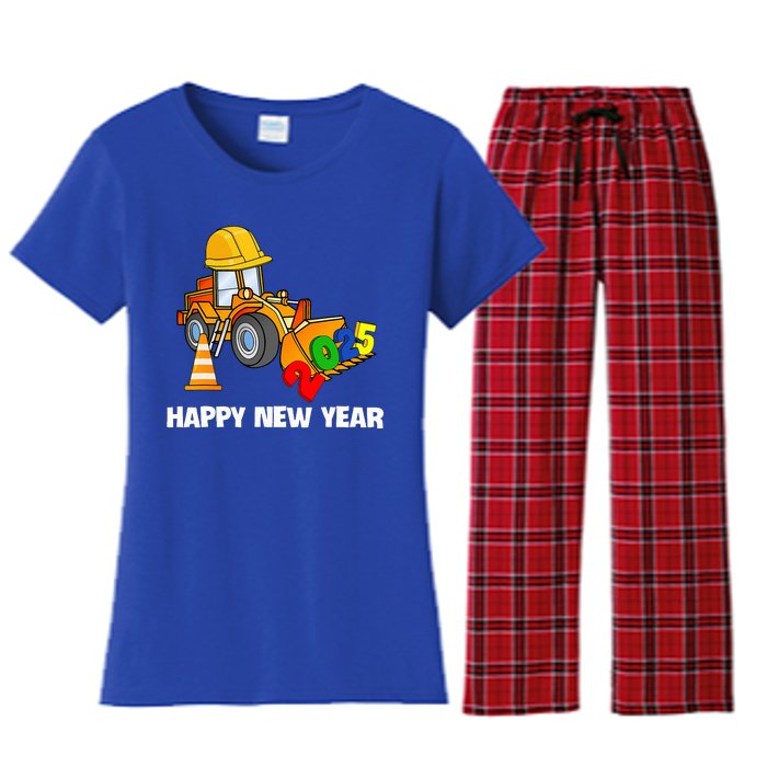 Excavator Happy New Year 2025 Nye Party Women's Flannel Pajama Set