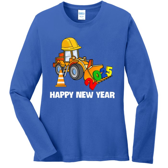 Excavator Happy New Year 2025 Nye Party Ladies Long Sleeve Shirt