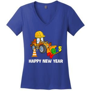 Excavator Happy New Year 2025 Nye Party Women's V-Neck T-Shirt