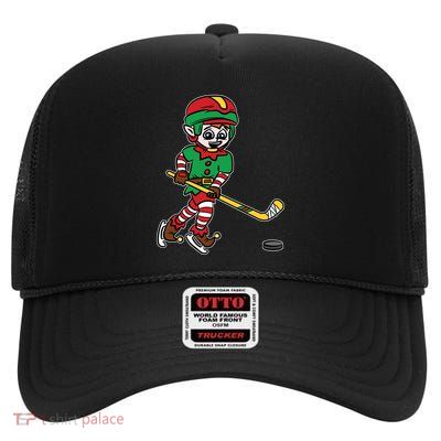 Elf Hockey Player Christmas Pajama Cool Sport Xmas Holiday Great Gift High Crown Mesh Back Trucker Hat