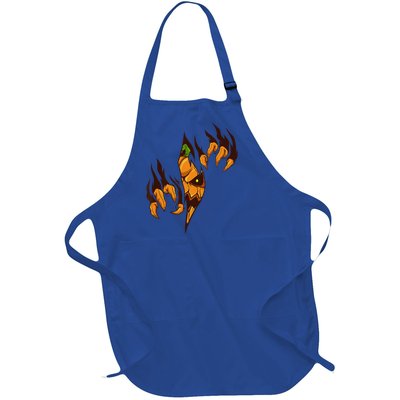 Evil Halloween Pumpkin Jack O Lantern Inside Full-Length Apron With Pockets