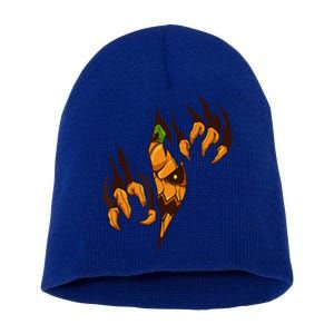 Evil Halloween Pumpkin Jack O Lantern Inside Short Acrylic Beanie